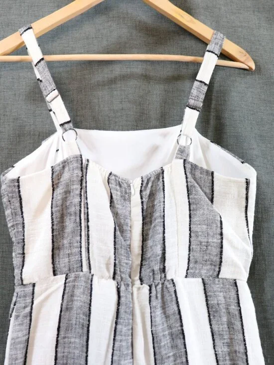 Urban Romantics Linen Blend Wide Leg Striped Jumpsuit Romper Womens M Sleeveless - Picture 5 of 15